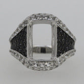 Sterling Silver Semi Mount Ring Setting OCT 14x10mm Black Spinel White Topaz - Syzjewelry